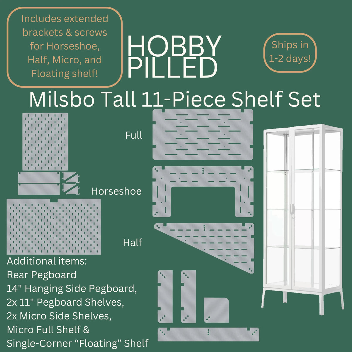 Milsbo Tall 11-Piece Shelf Set | Rear and Side Pegboard | 3/8" and 3/16" Clear Acrylic | Ikea Greenhouse